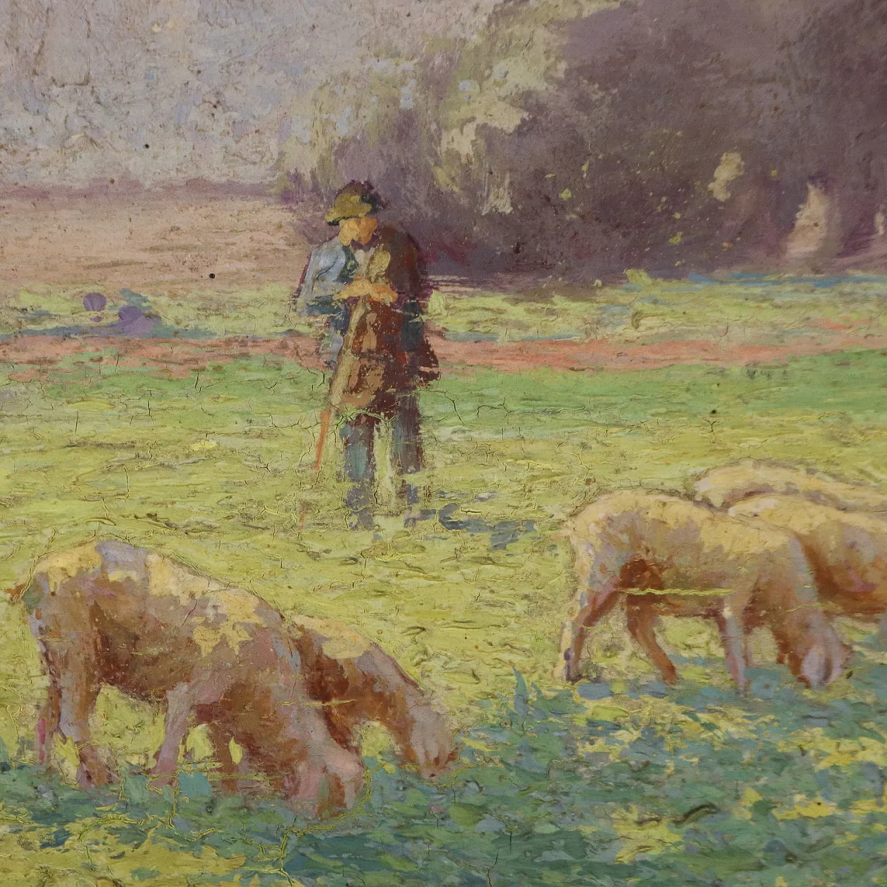 Paesaggio di Campagna con Gregge, olio su tavola, fine '800 4