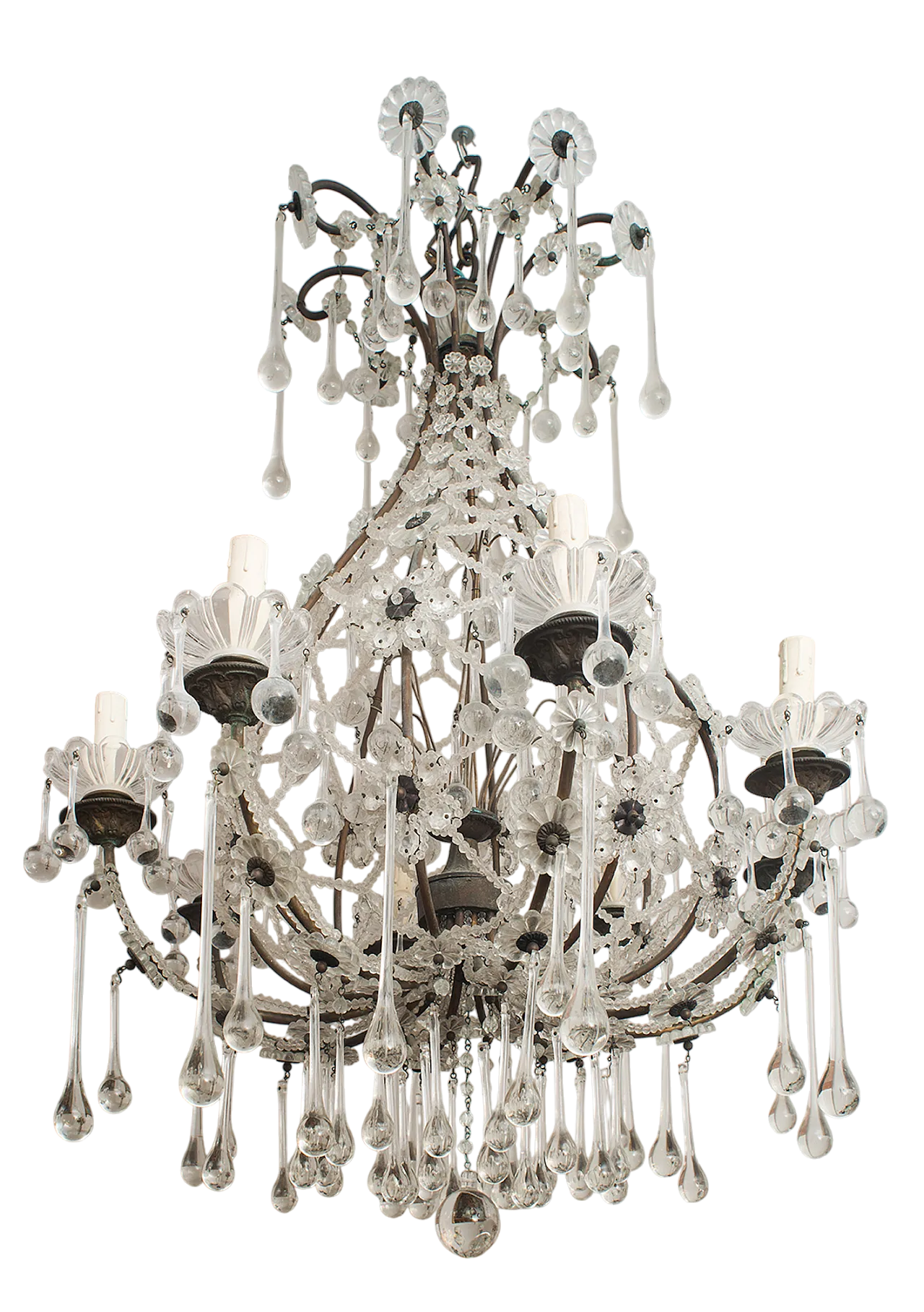 Neapolitan Liberty Chandelier in tin and crystal, 19th century 4