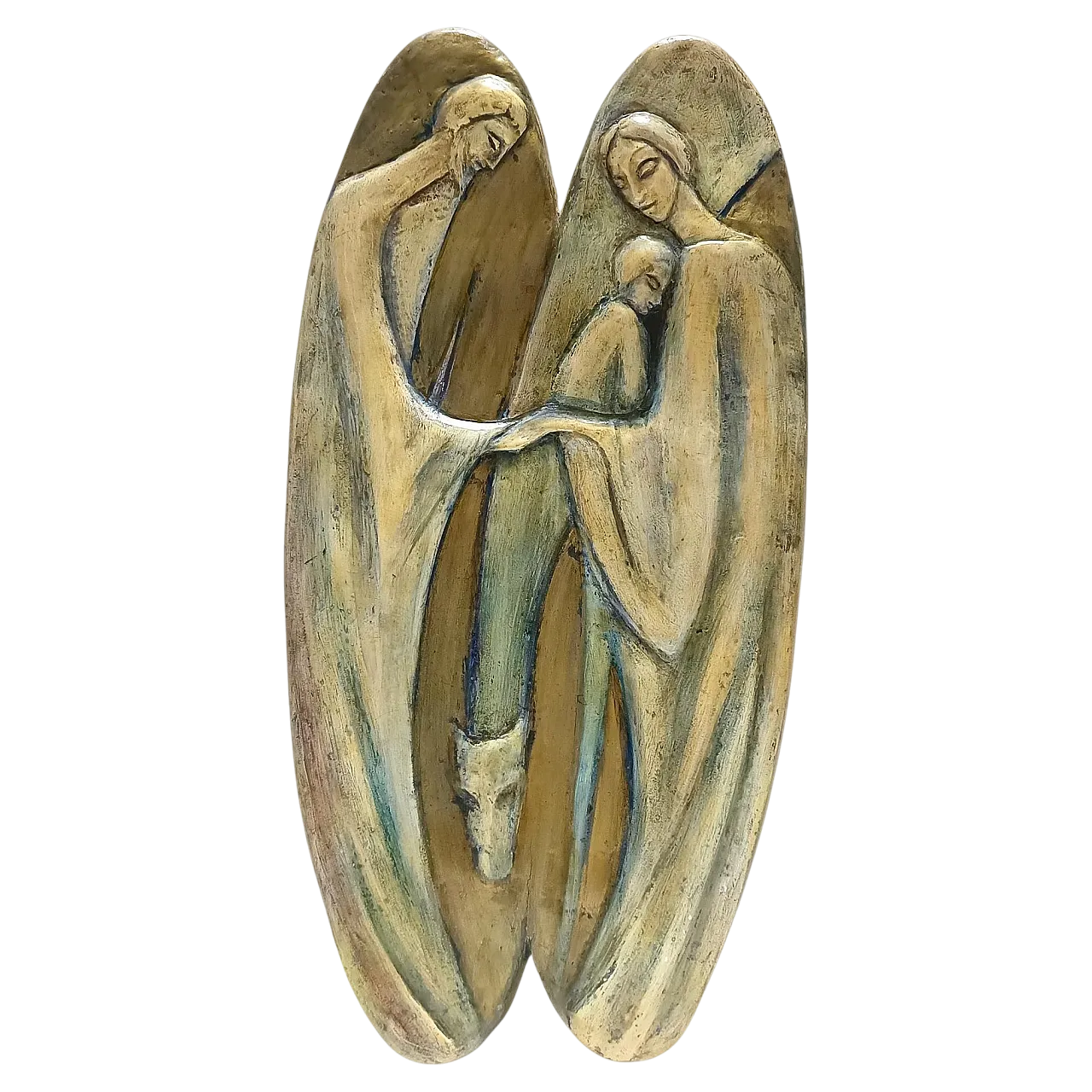 Holy Family Hand-Painted and Hand-Carved Beech Panel, 60s 13