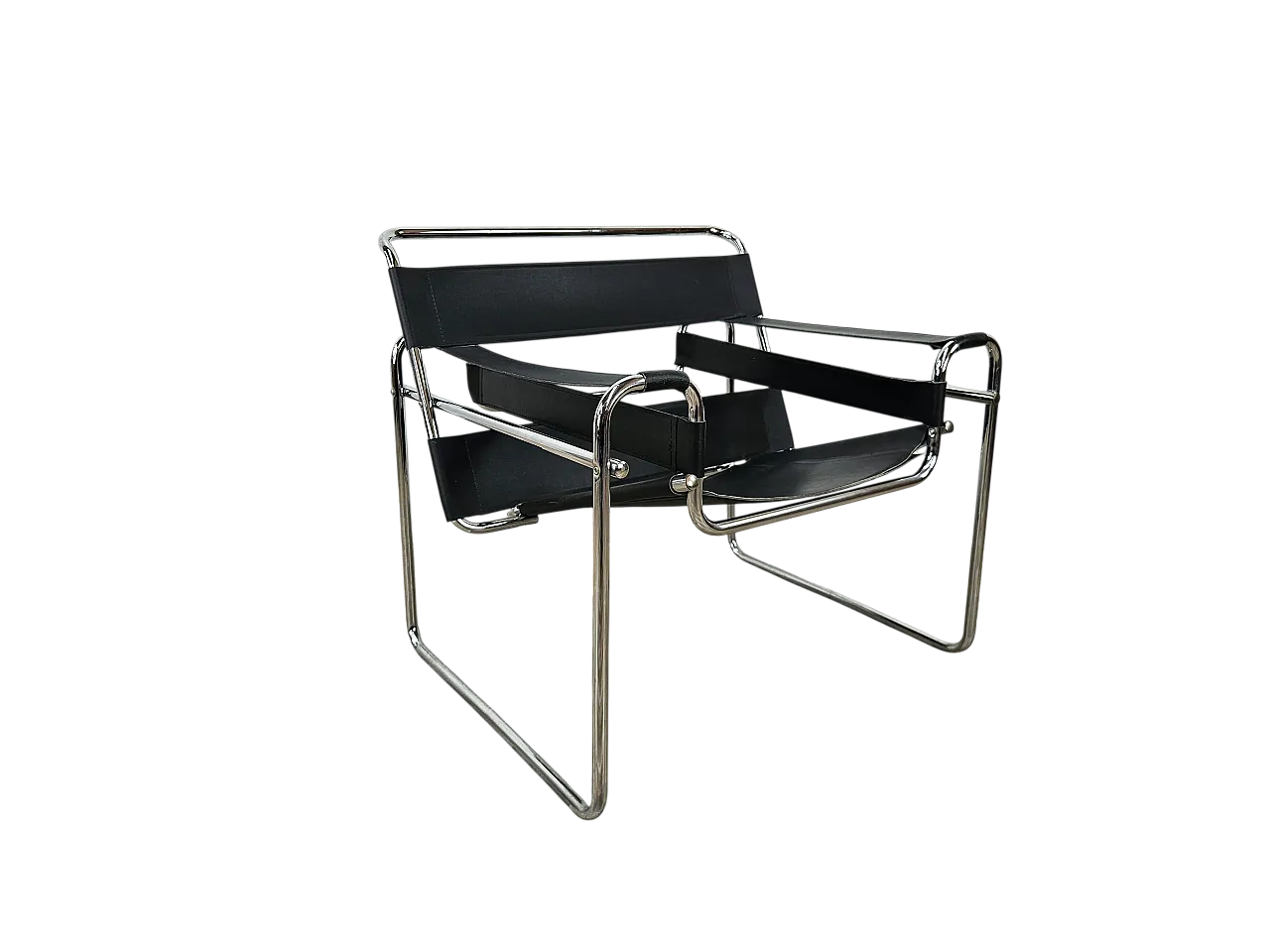 Armchair in chromed tubular and black leather, 70s 18