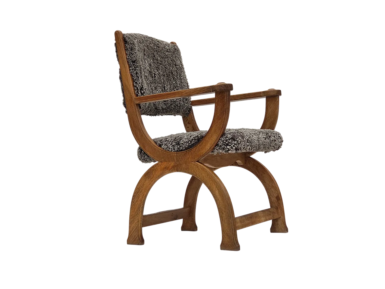 Danish lounge chair, sheepskin "Wellington", oak wood, 1970s 24