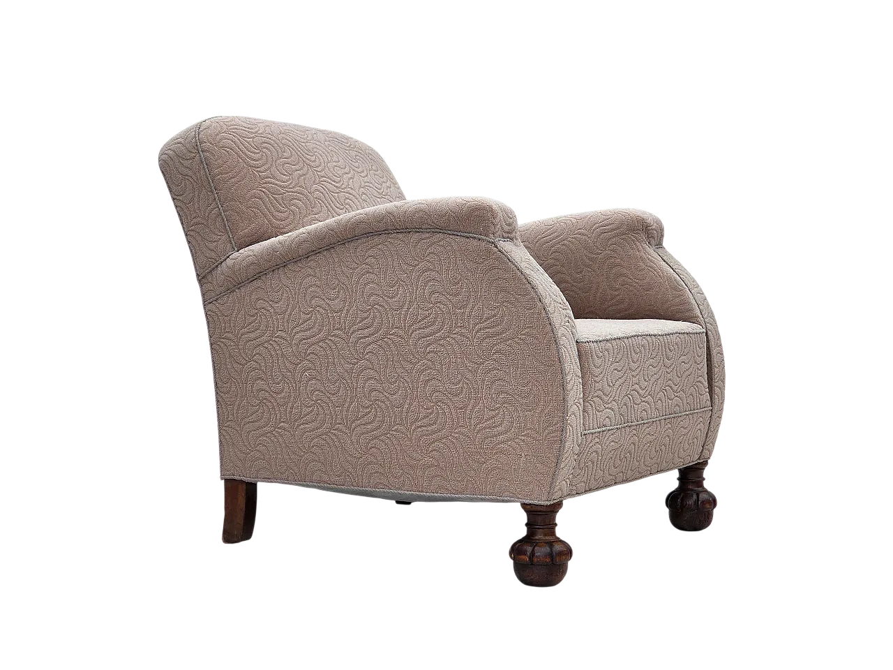 Danish art deco armchair, beige furniture wool, oak wood, 1950s 19