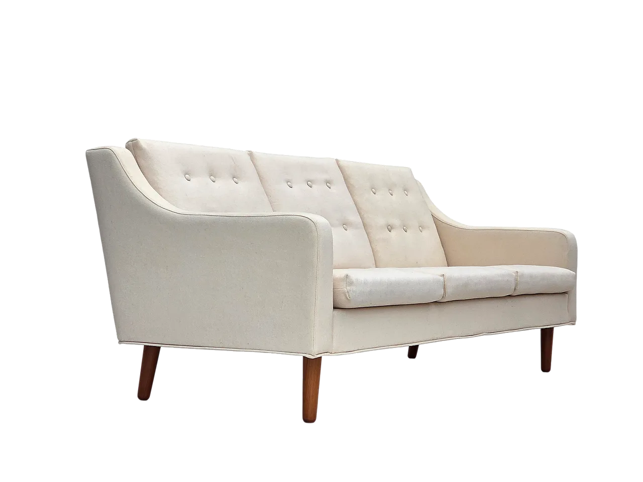 3-seater Danish sofa, beige/white furniture wool, teak wood, 1970s 17