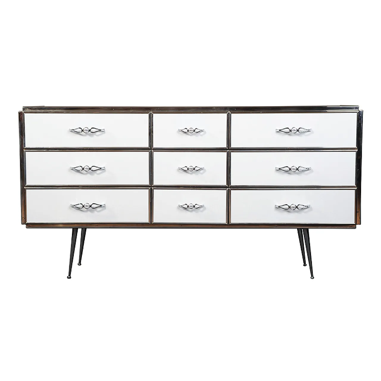 Credenza a 9 cassetti rivestiti in vetro bianco, anni 2000 1