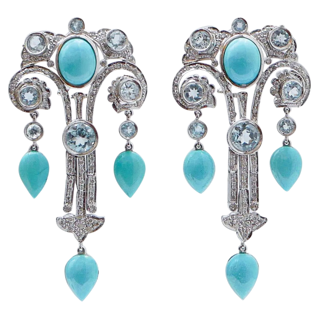 Orecchini in platino e oro con topazi turchese, diamanti, anni '70 6