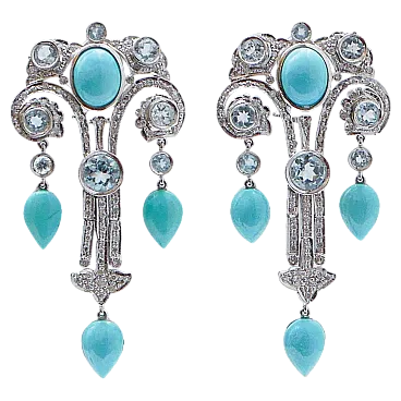 Platinum and gold earrings with turquoise topaz, diamonds, 1970s