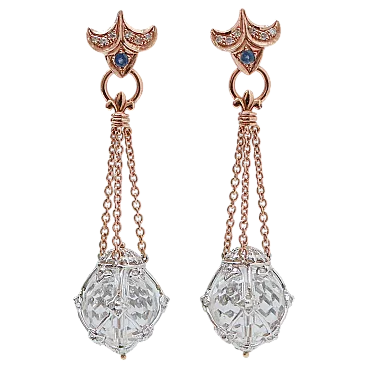 Earrings in rock crystal, diamonds, sapphires, gold, 1970s