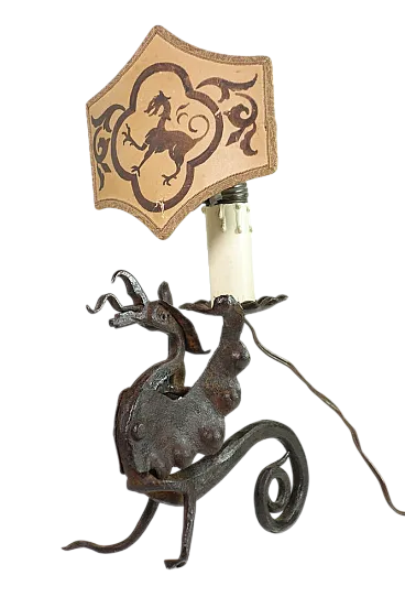 Lampada da tavolo Art Nouveau in ferro battuto, anni '50