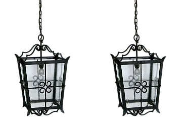 Cippia di lampade da soffitto Mid-Century in ferro battuto, anni '60