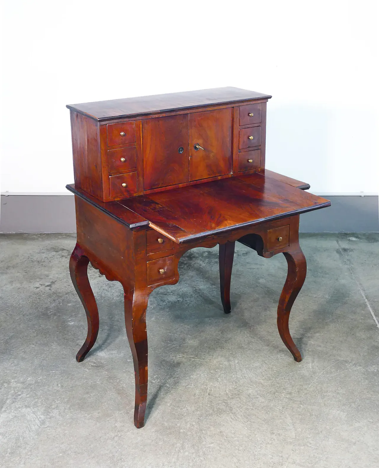 Scrittoio secretaire vittoriano in legno, tardo '800 1