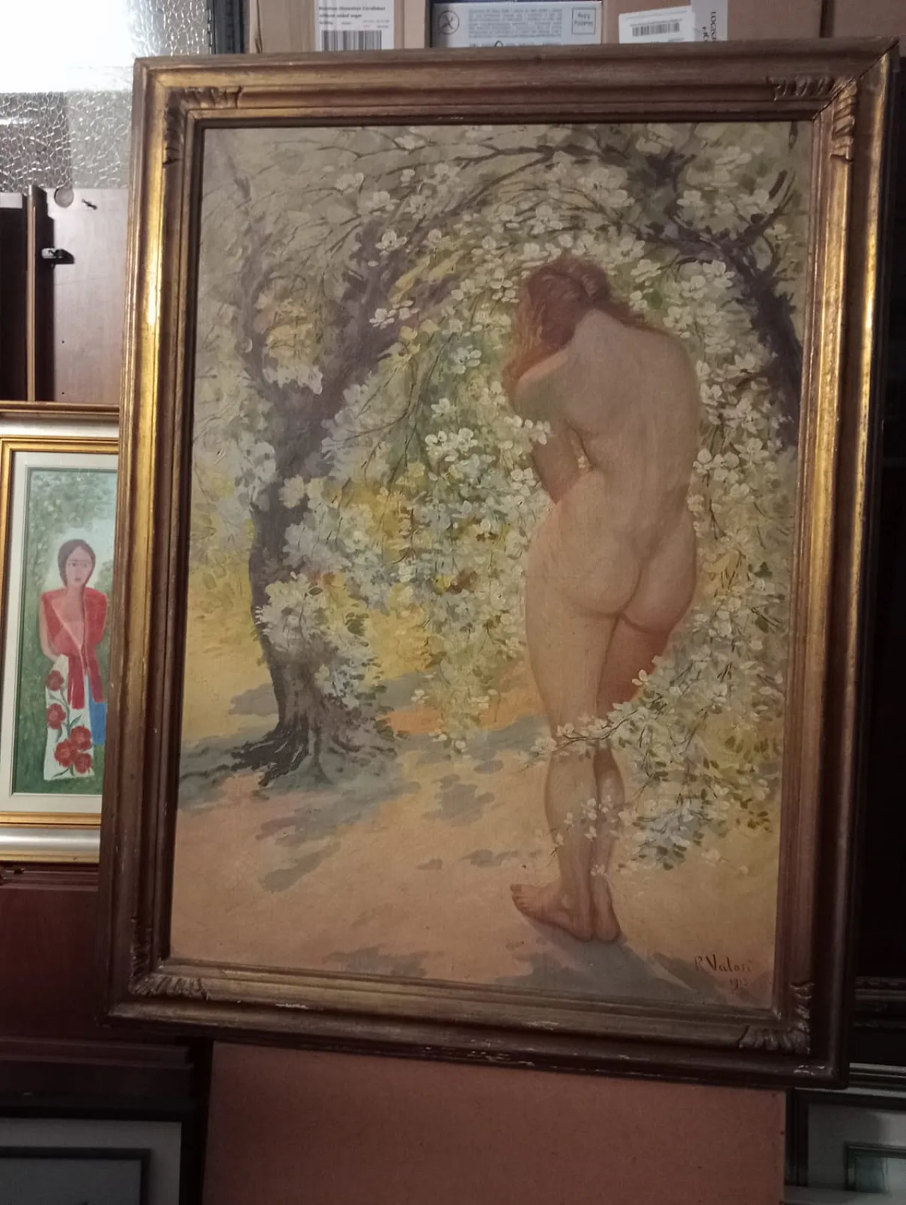 Romano Valori, Female nude, ​​oil on canvas signed and dated, 1913 6