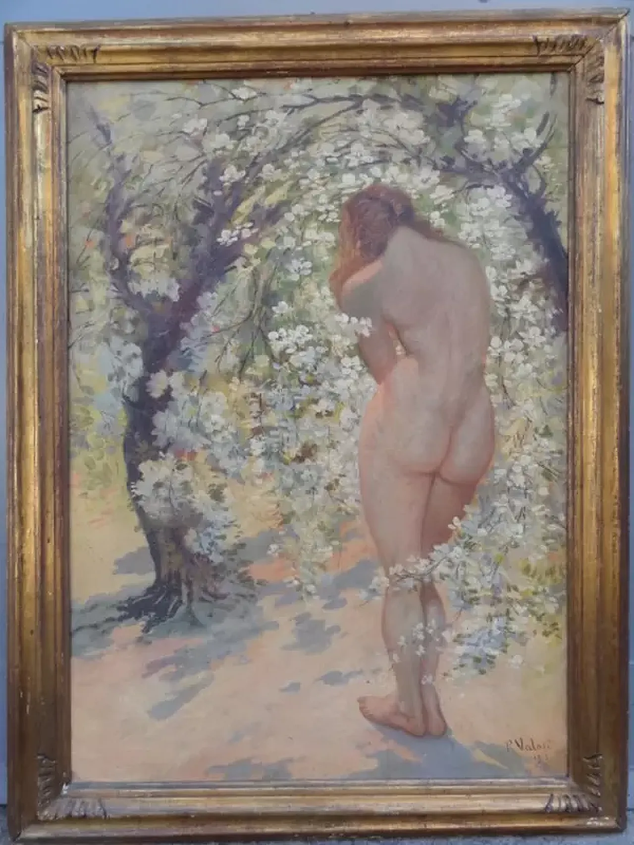 Romano Valori, Female nude, ​​oil on canvas signed and dated, 1913 11