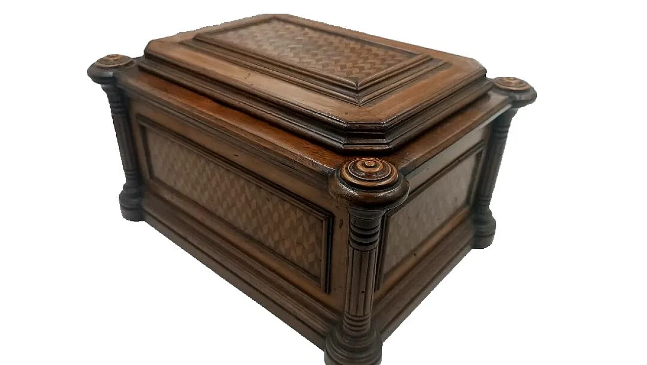 Scatola in legno con intarsi in acero e palissandro, fine '800 1
