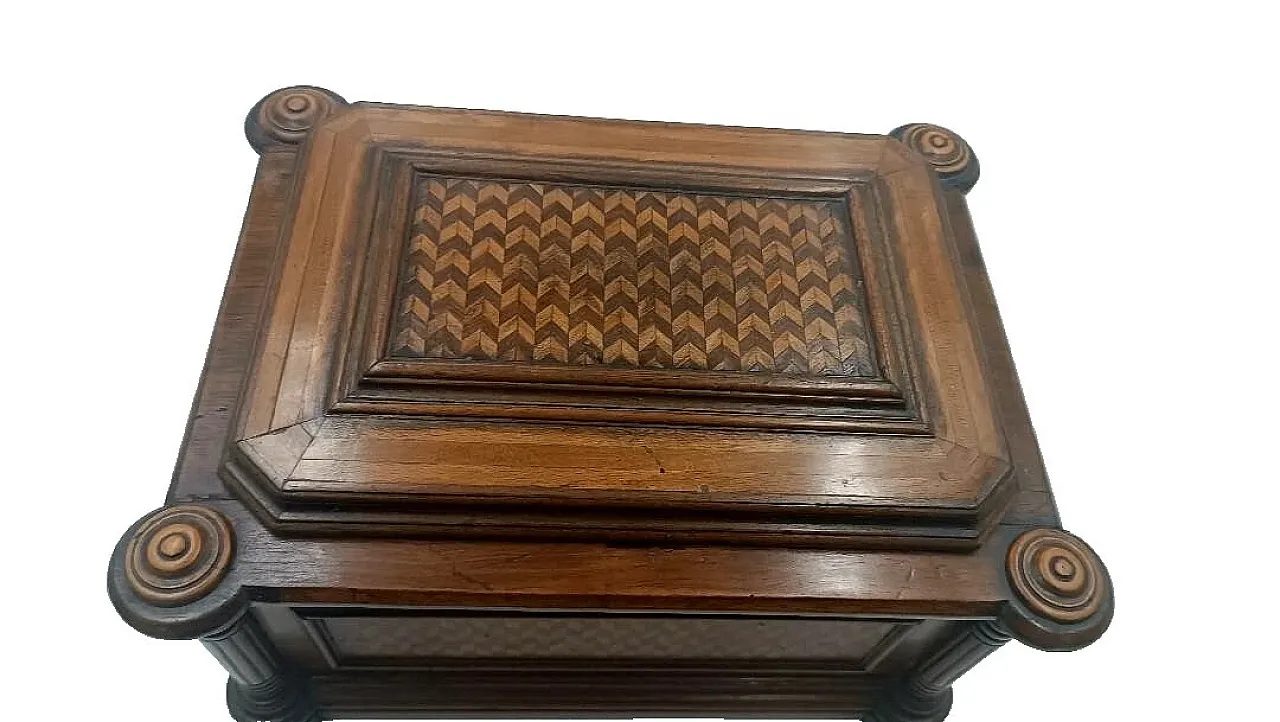 Scatola in legno con intarsi in acero e palissandro, fine '800 3