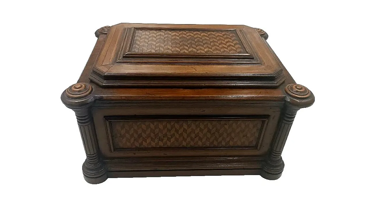 Scatola in legno con intarsi in acero e palissandro, fine '800 12