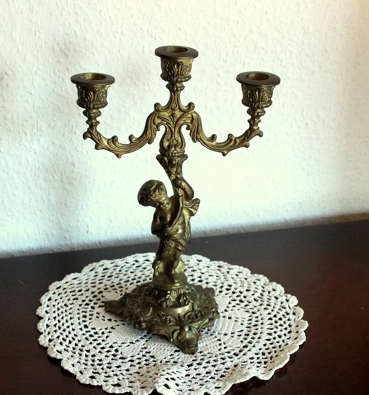 Porta candele a tre braccia in ottone solido, anni '30 2