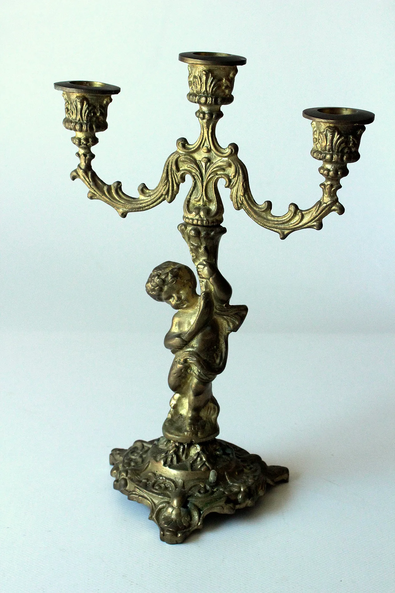 Porta candele a tre braccia in ottone solido, anni '30 3