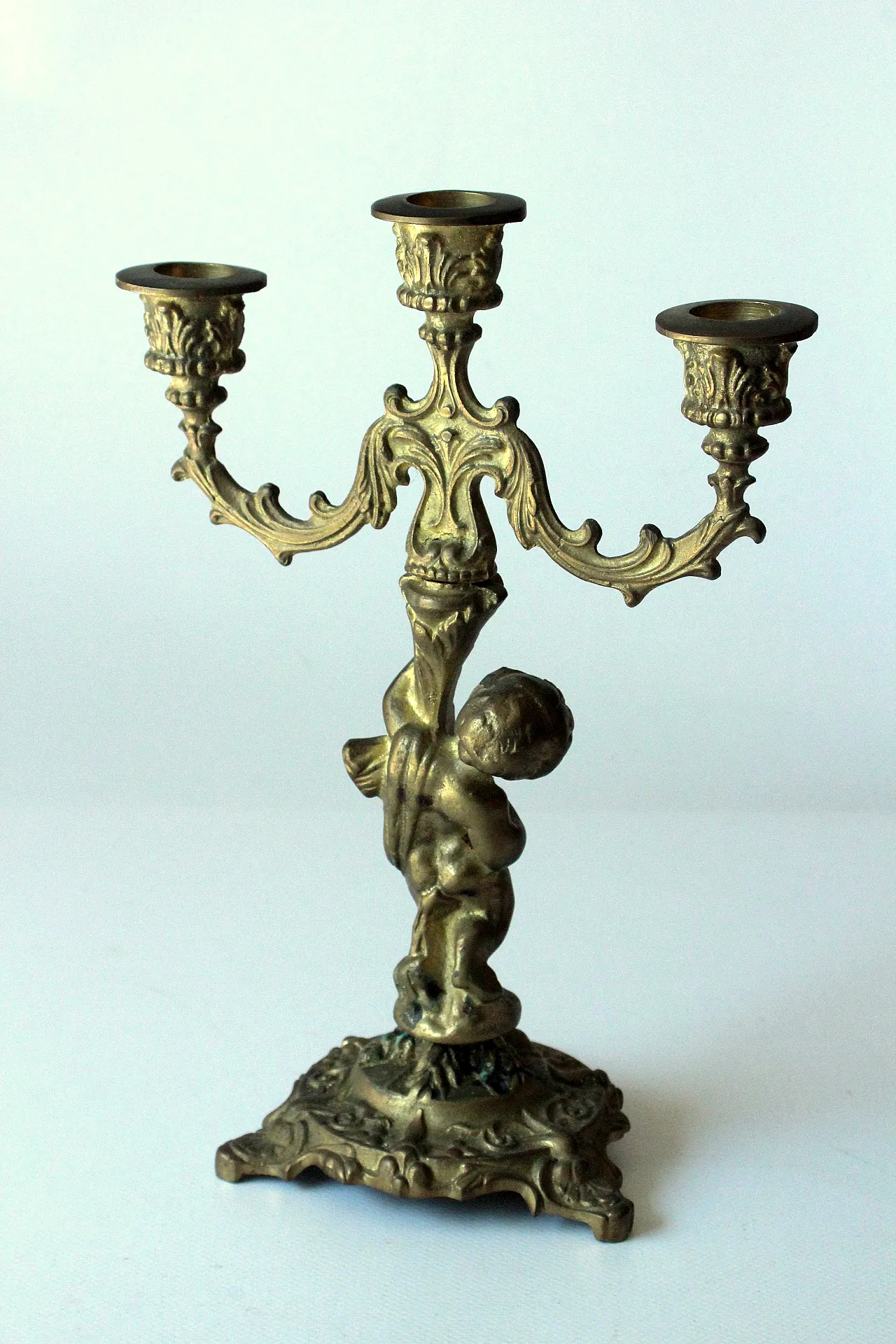 Porta candele a tre braccia in ottone solido, anni '30 5