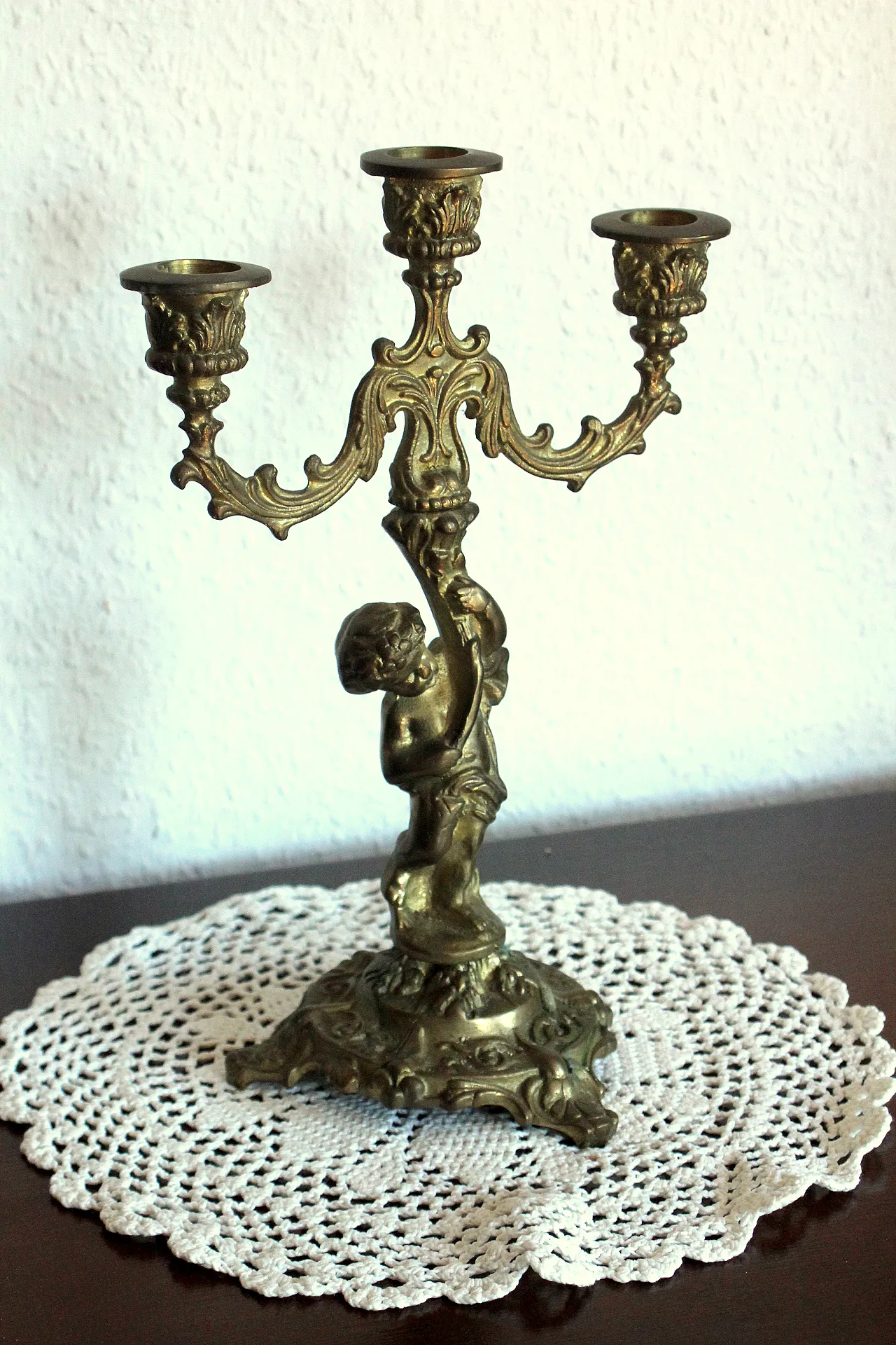 Porta candele a tre braccia in ottone solido, anni '30 6