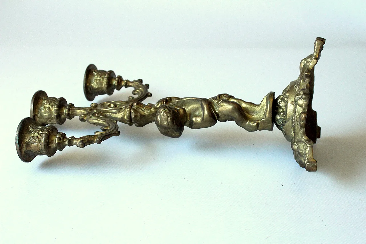 Porta candele a tre braccia in ottone solido, anni '30 7