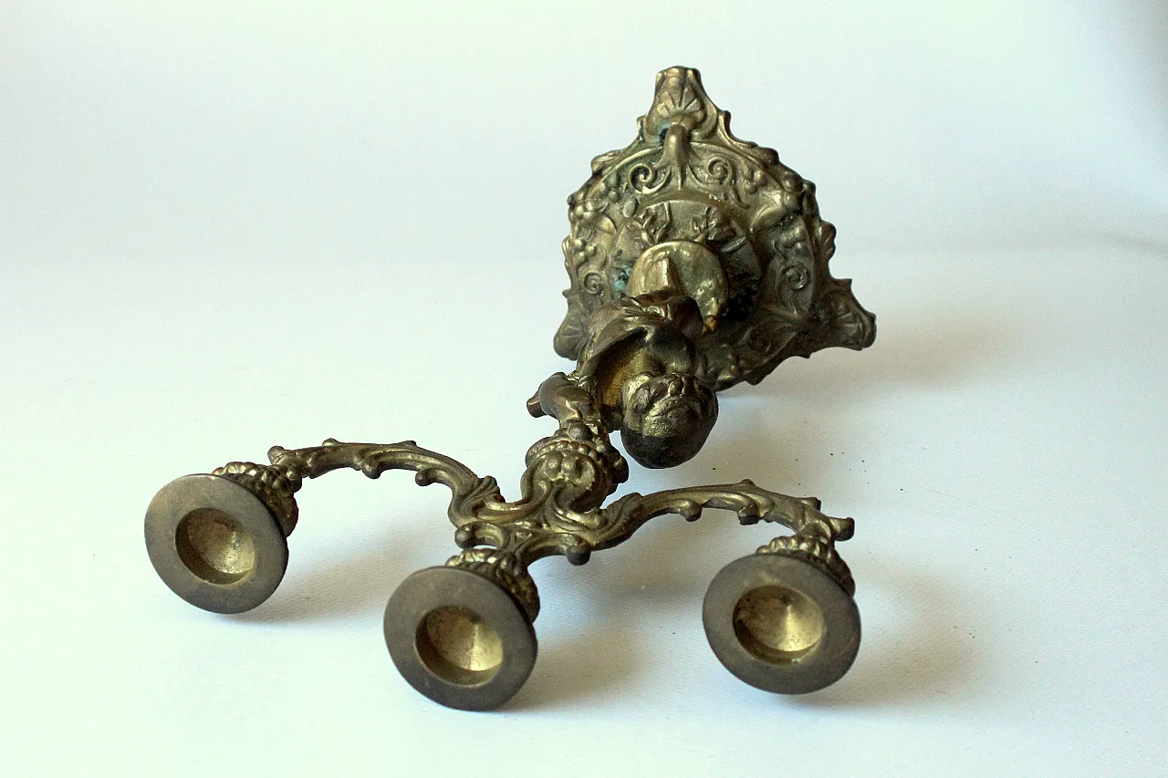 Porta candele a tre braccia in ottone solido, anni '30 8