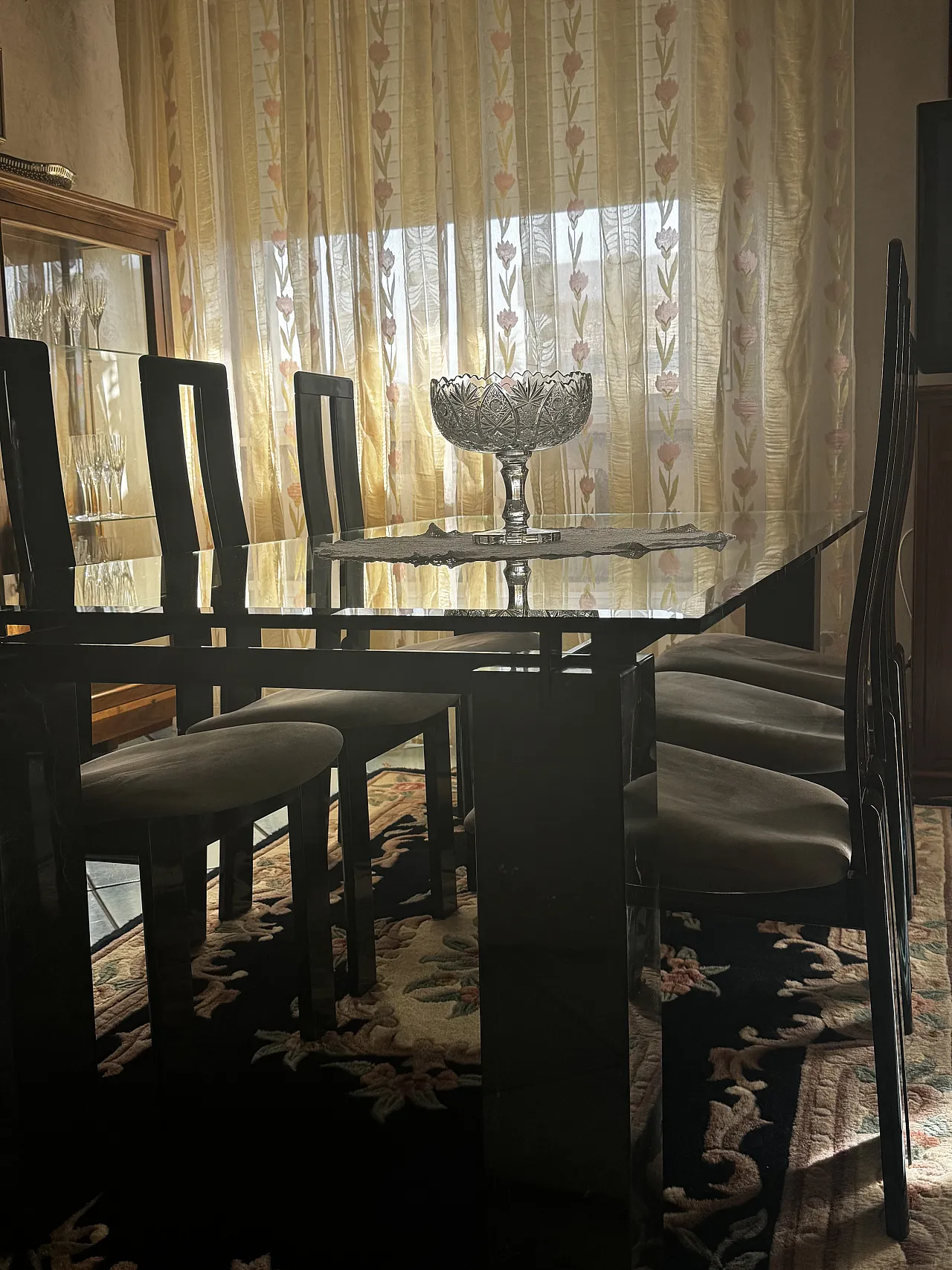 Tavolo cristallo molato e marmo, anni '90 1