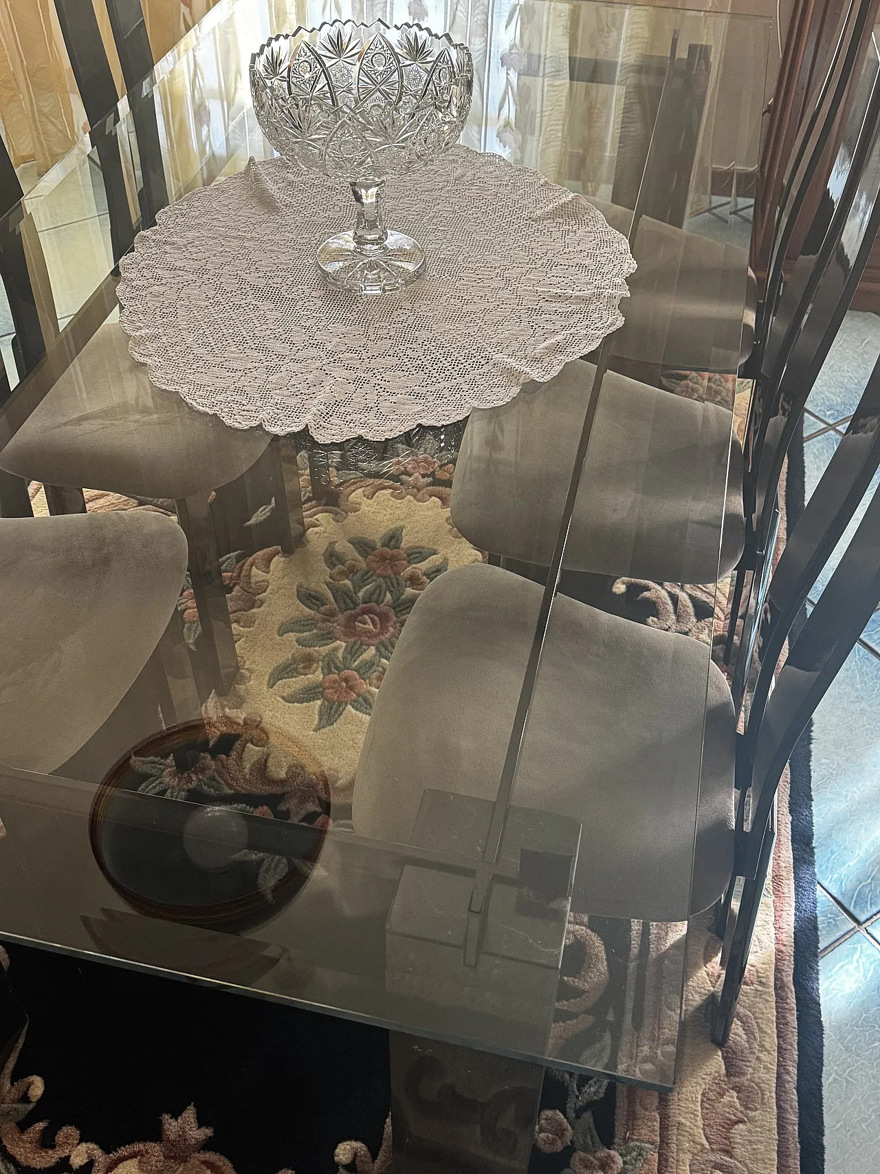 Tavolo cristallo molato e marmo, anni '90 2