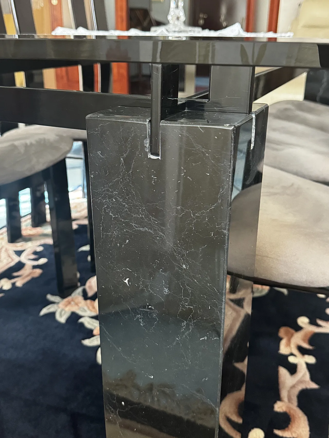 Tavolo cristallo molato e marmo, anni '90 5