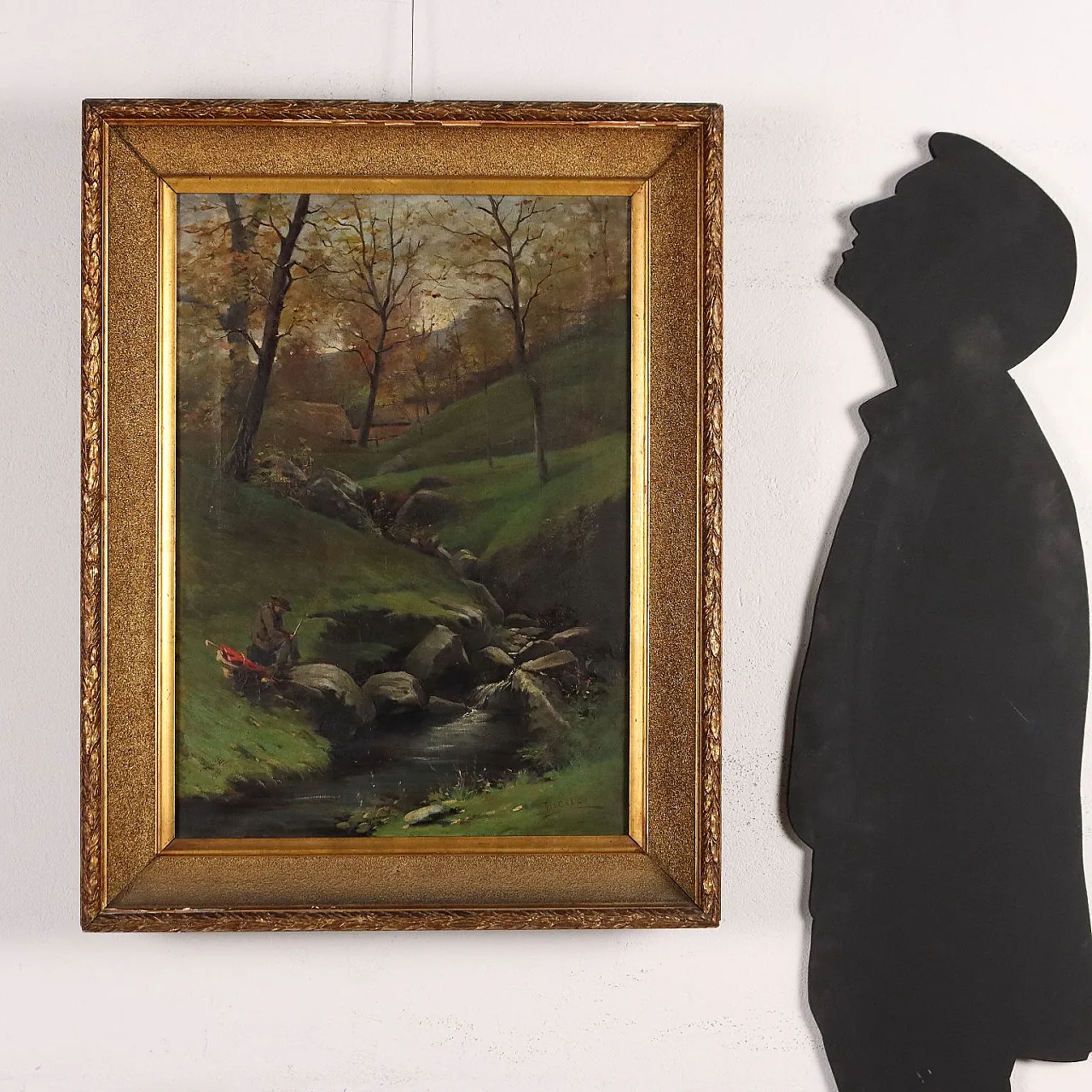 Borella, alpine landscape with fisherman, oil painting on canvas, 1894 2