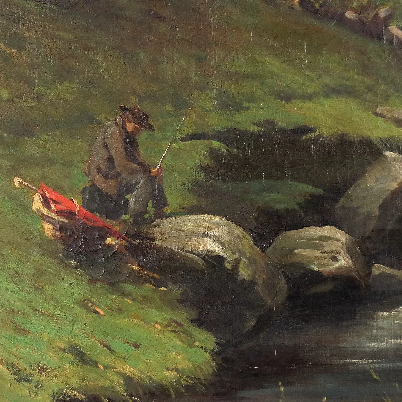 Borella, alpine landscape with fisherman, oil painting on canvas, 1894 3