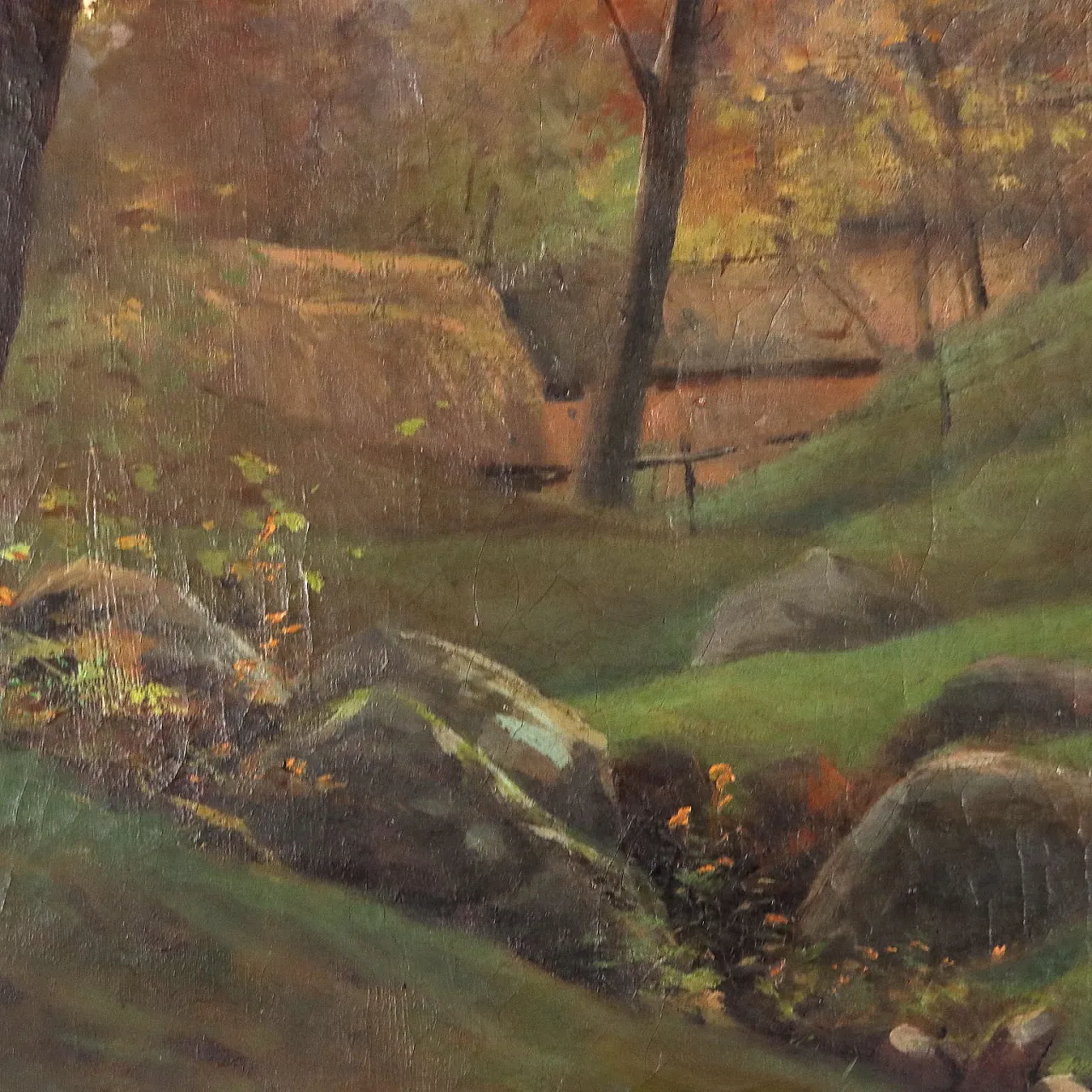 Borella, alpine landscape with fisherman, oil painting on canvas, 1894 5