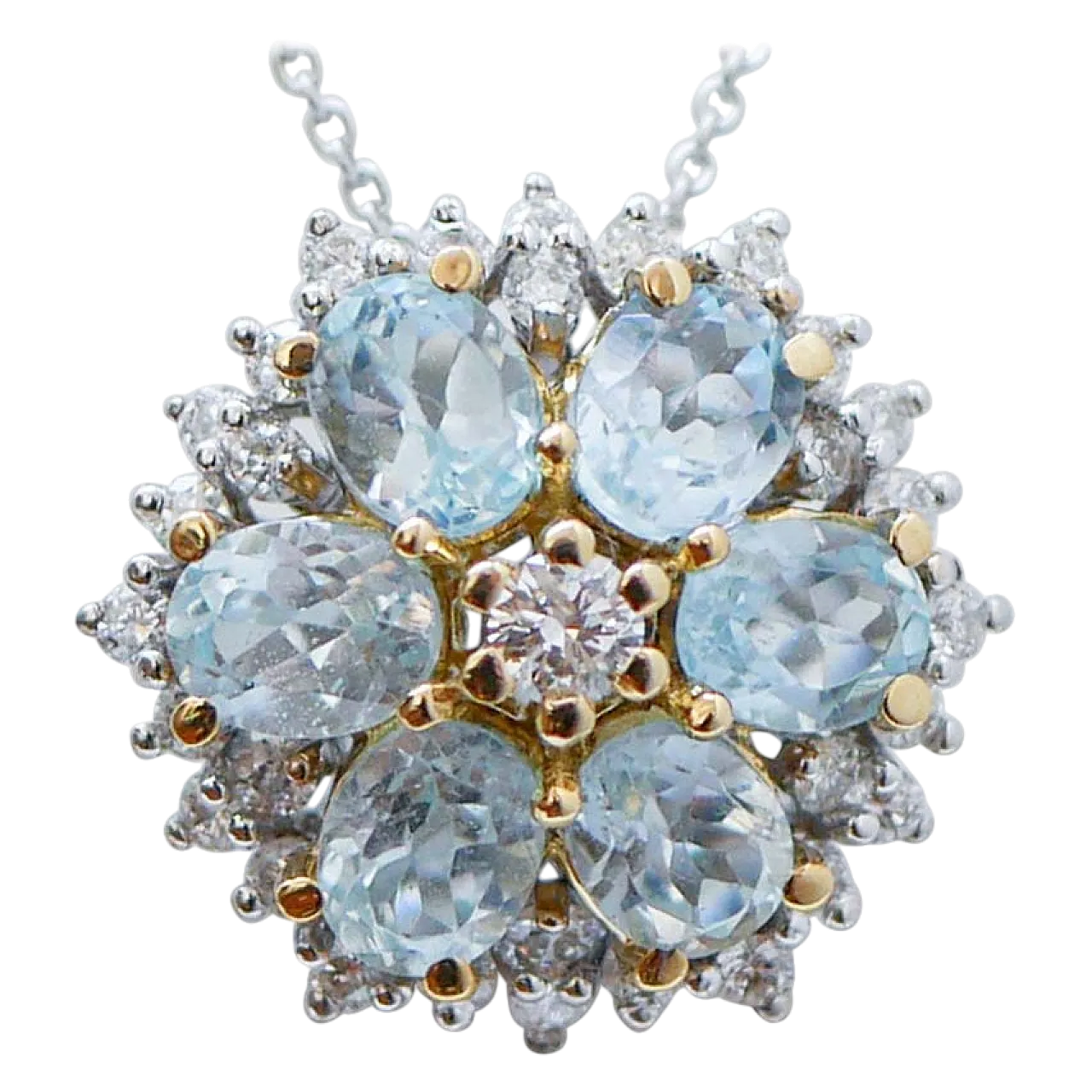 Collana con ciondolo in oro bianco, topazi e diamanti, anni 2000 7