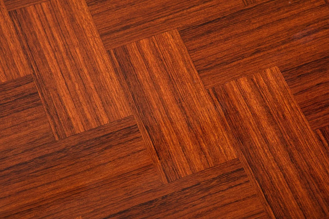 Tavolo da Pranzo Art Deco in legno intarsiato e ottone, anni '40 6