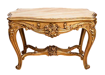 Golden and carved wooden table with Napoleon III onice top, 20th c,