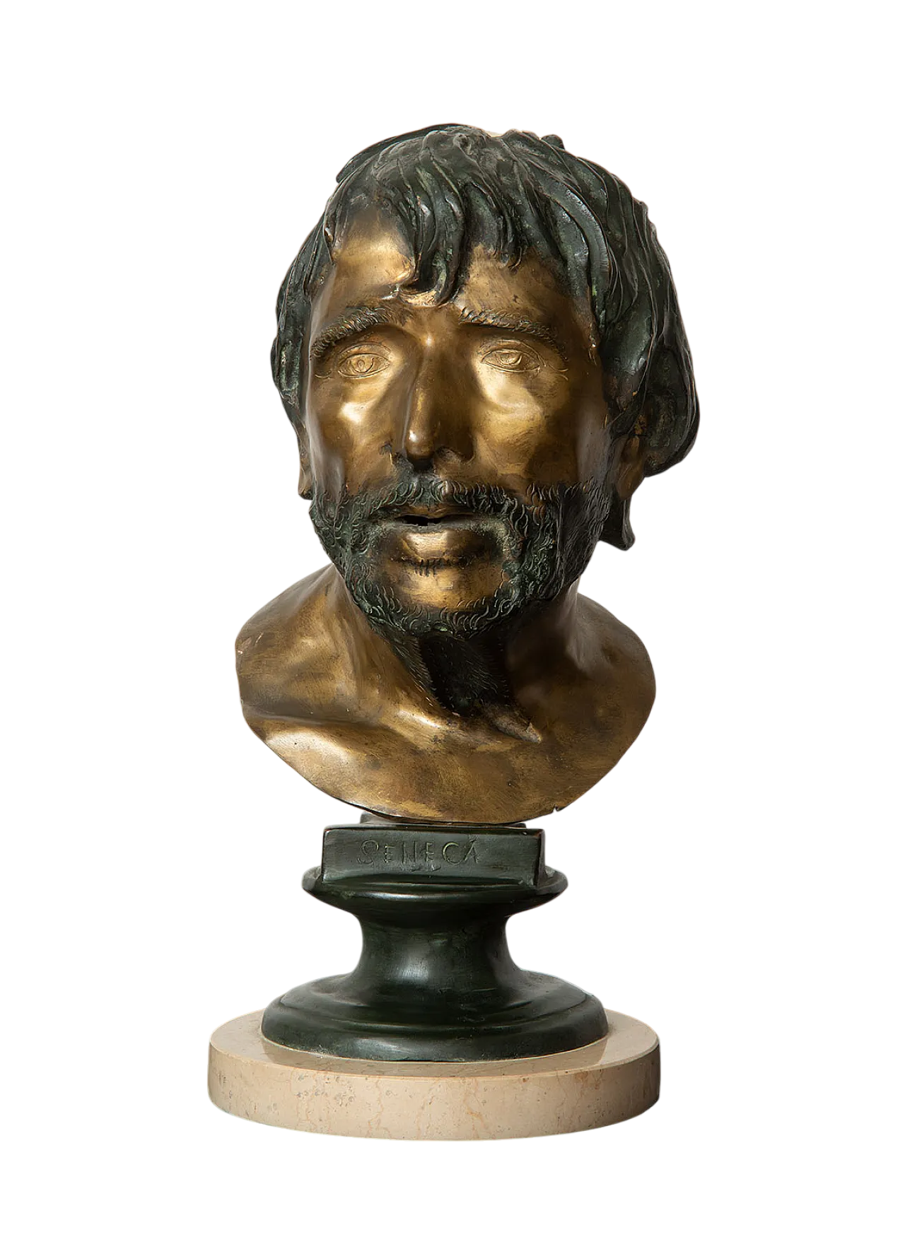 Scultura in bronzo raffigurante testa del filosofo Seneca, '900 6