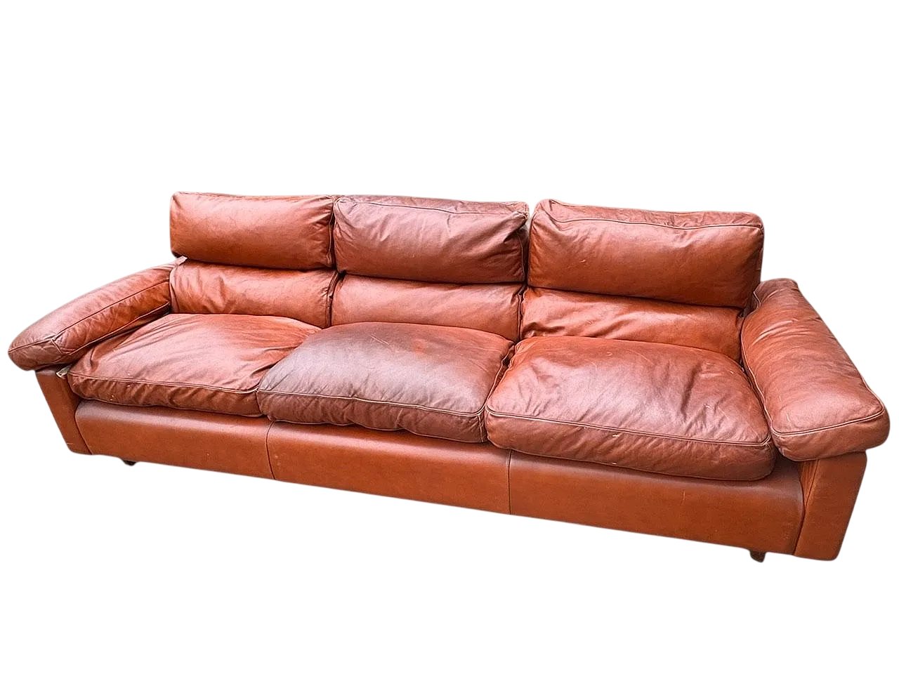 Divano a tre posti in pelle di Tito Agnoli per Poltrona Frau, 1970 8