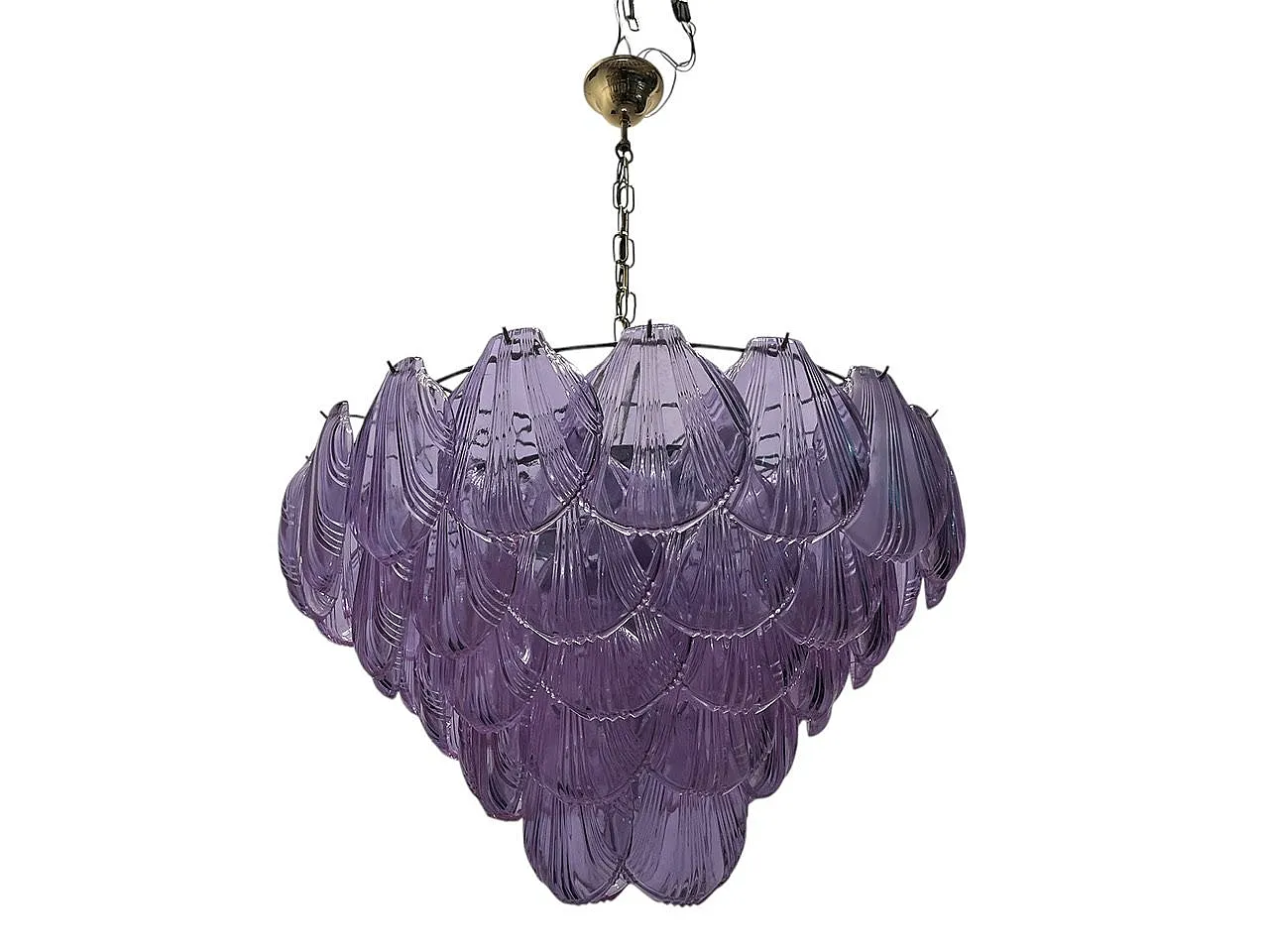 Large Lilac Shell Murano Glass Chandelier, 1970s 1