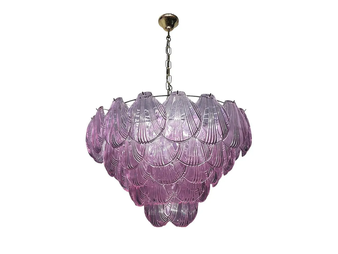 Large Lilac Shell Murano Glass Chandelier, 1970s 2
