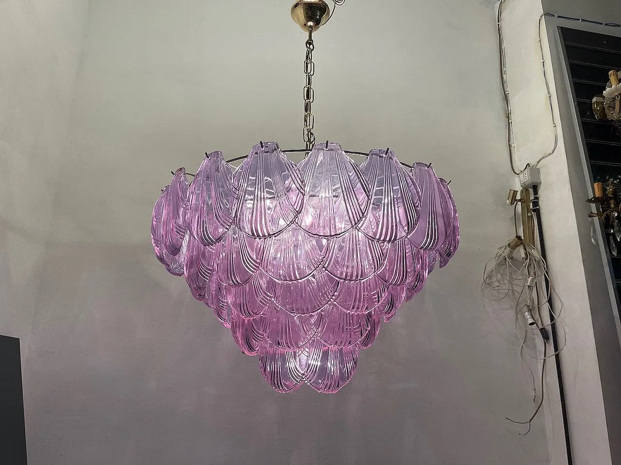 Large Lilac Shell Murano Glass Chandelier, 1970s 3