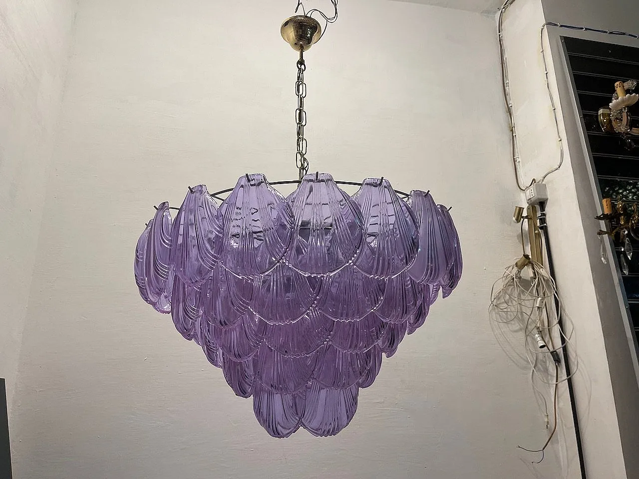 Large Lilac Shell Murano Glass Chandelier, 1970s 5