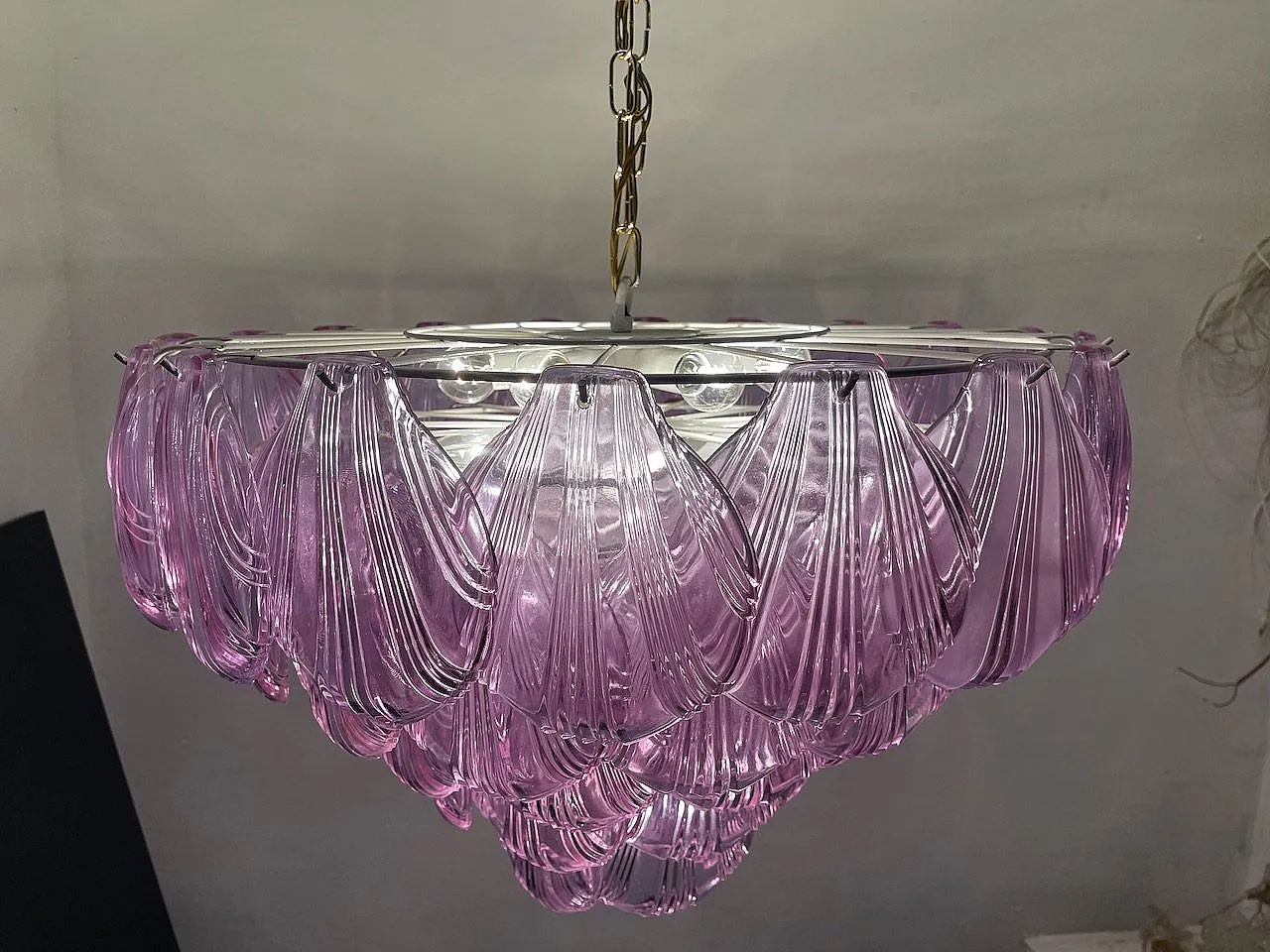 Large Lilac Shell Murano Glass Chandelier, 1970s 6