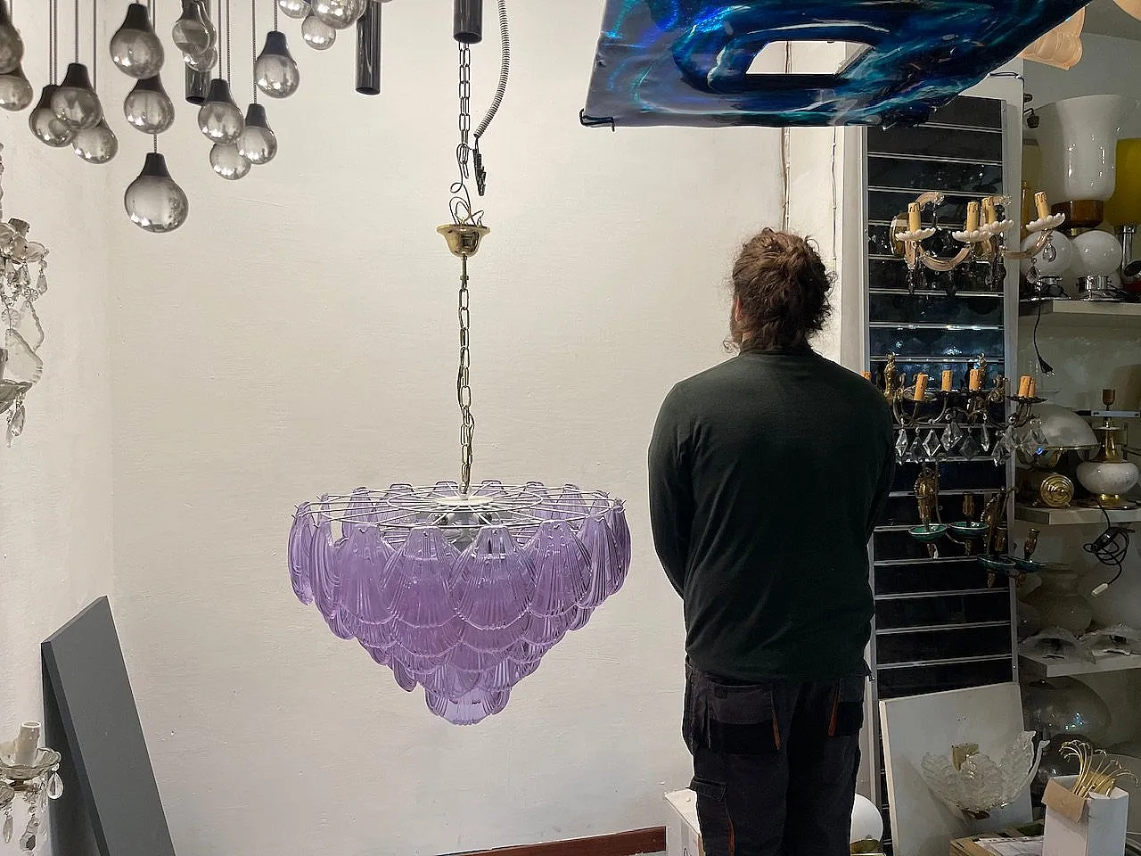 Large Lilac Shell Murano Glass Chandelier, 1970s 7