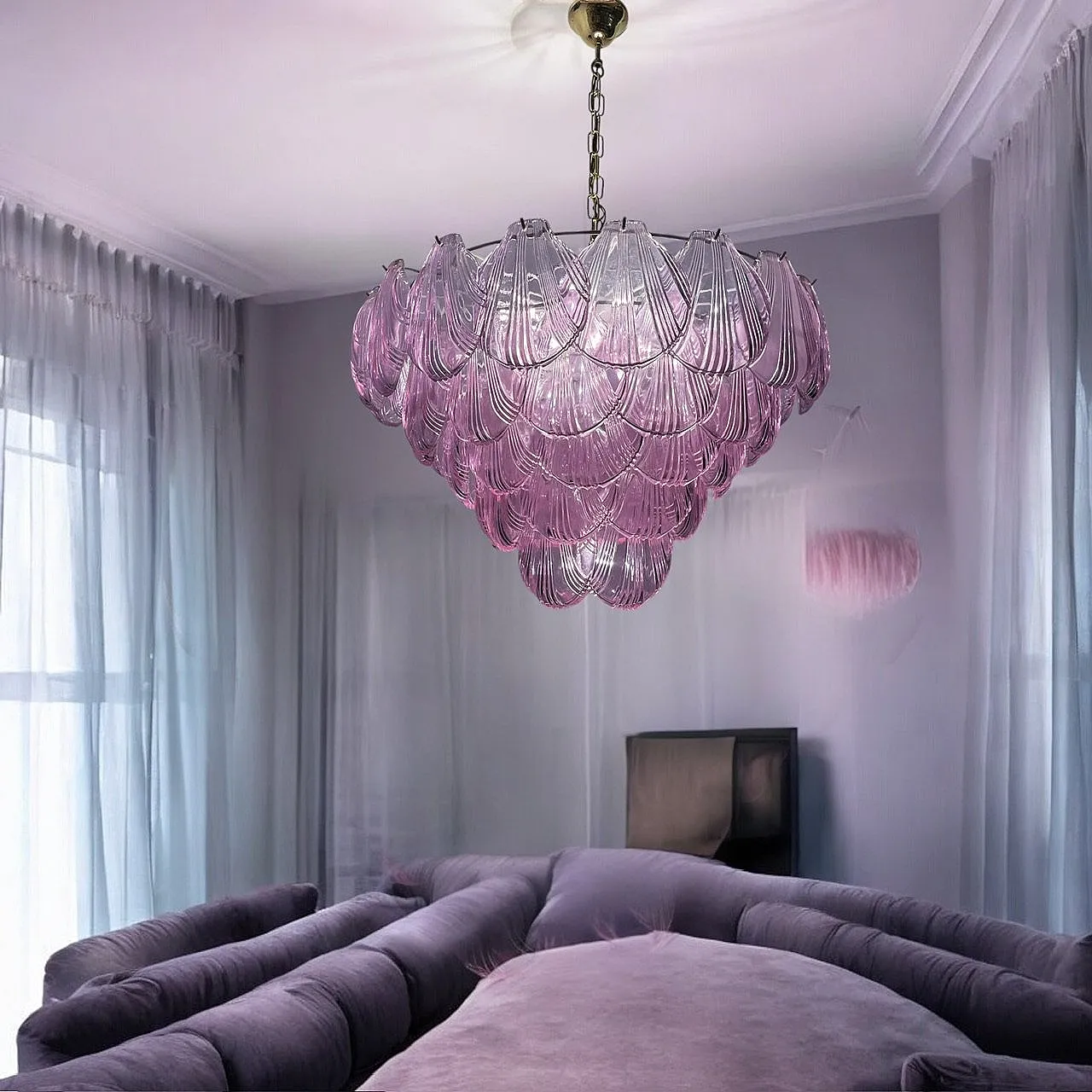 Large Lilac Shell Murano Glass Chandelier, 1970s 9