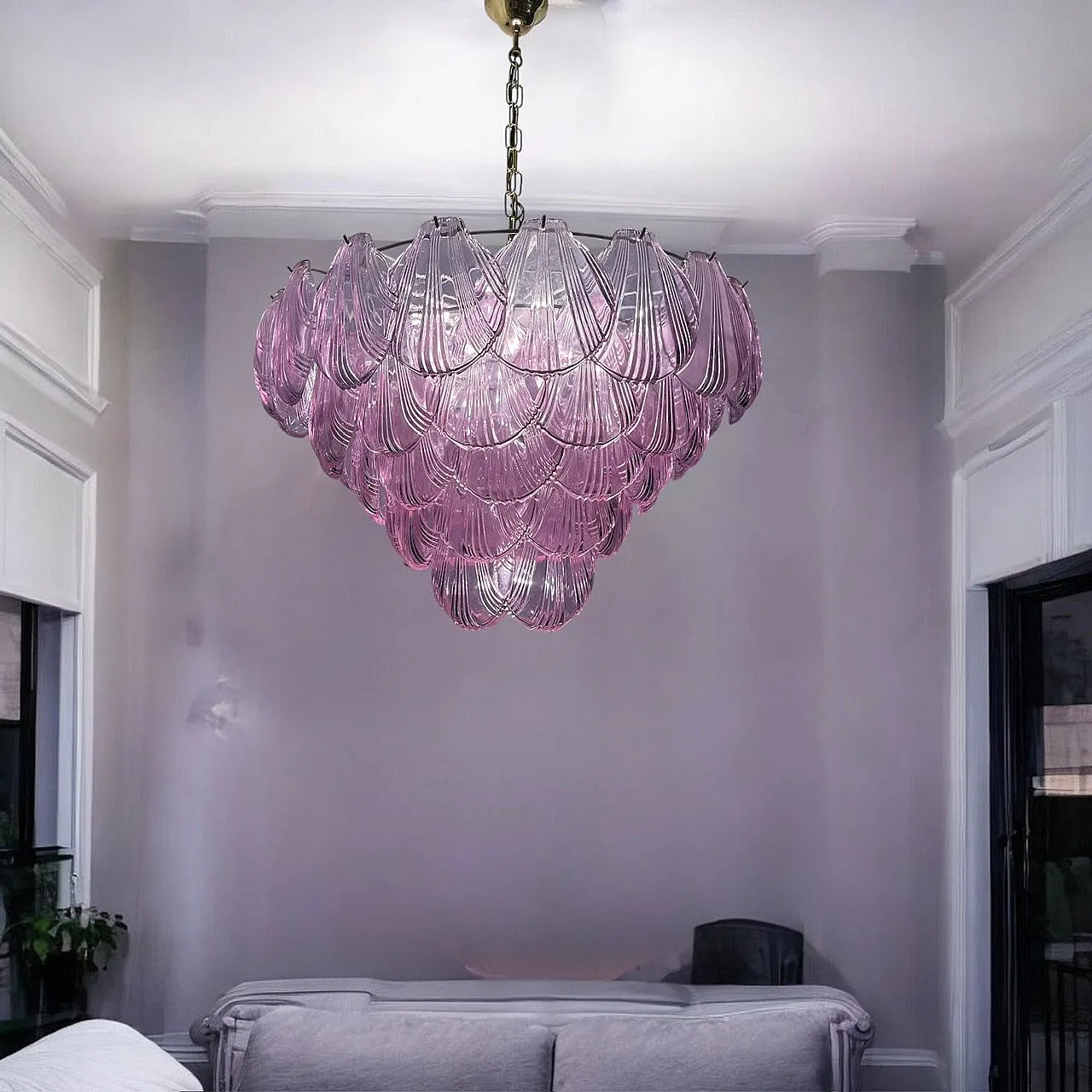 Large Lilac Shell Murano Glass Chandelier, 1970s 10