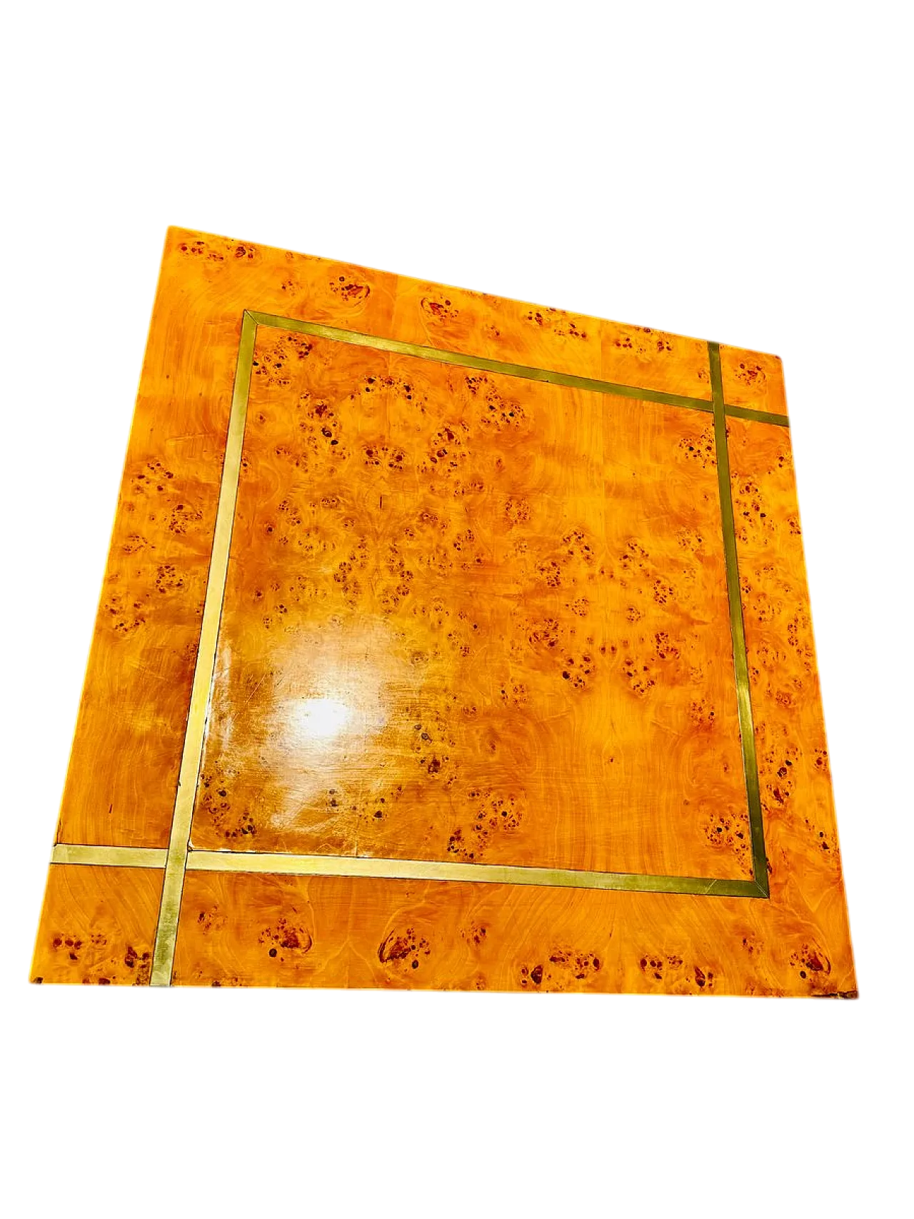 Tavolino da Salotto Anni ’70 di Mario Sabot in Radica di Noce e Ottone 7