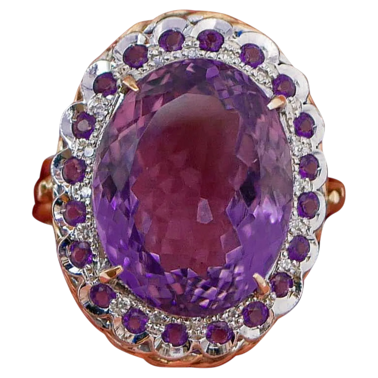 Anello con ametiste, diamanti, oro rosa 14 carati, anni '60 6