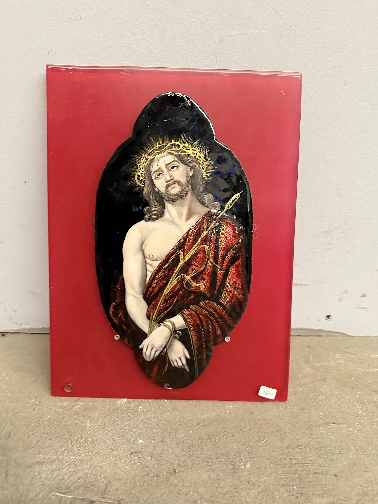 Placca dipinta smalto Limoges raffigurante Cristo, metà '800 1
