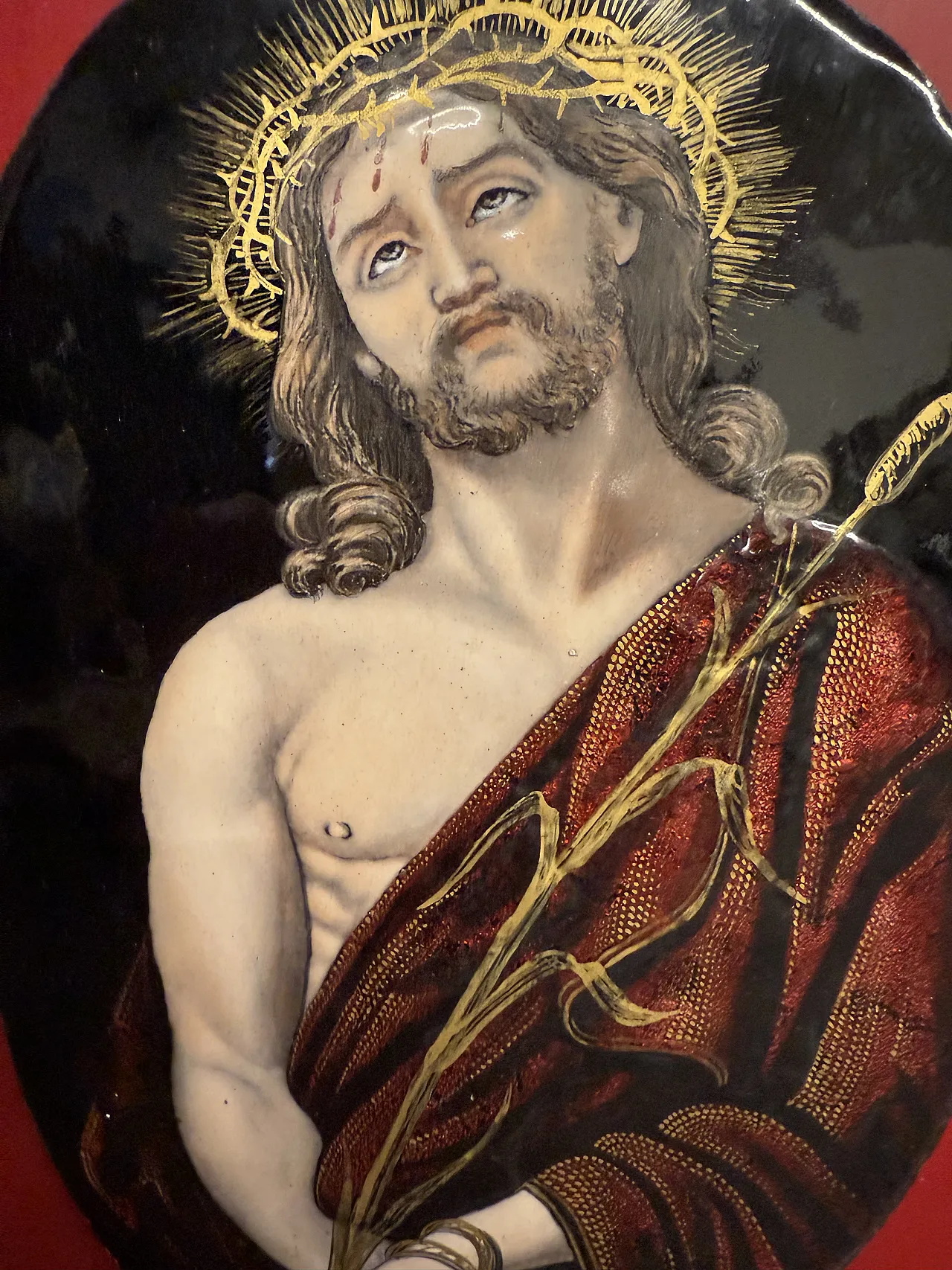Placca dipinta smalto Limoges raffigurante Cristo, metà '800 6