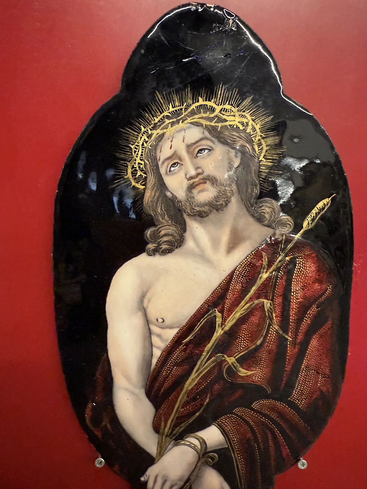 Placca dipinta smalto Limoges raffigurante Cristo, metà '800 7