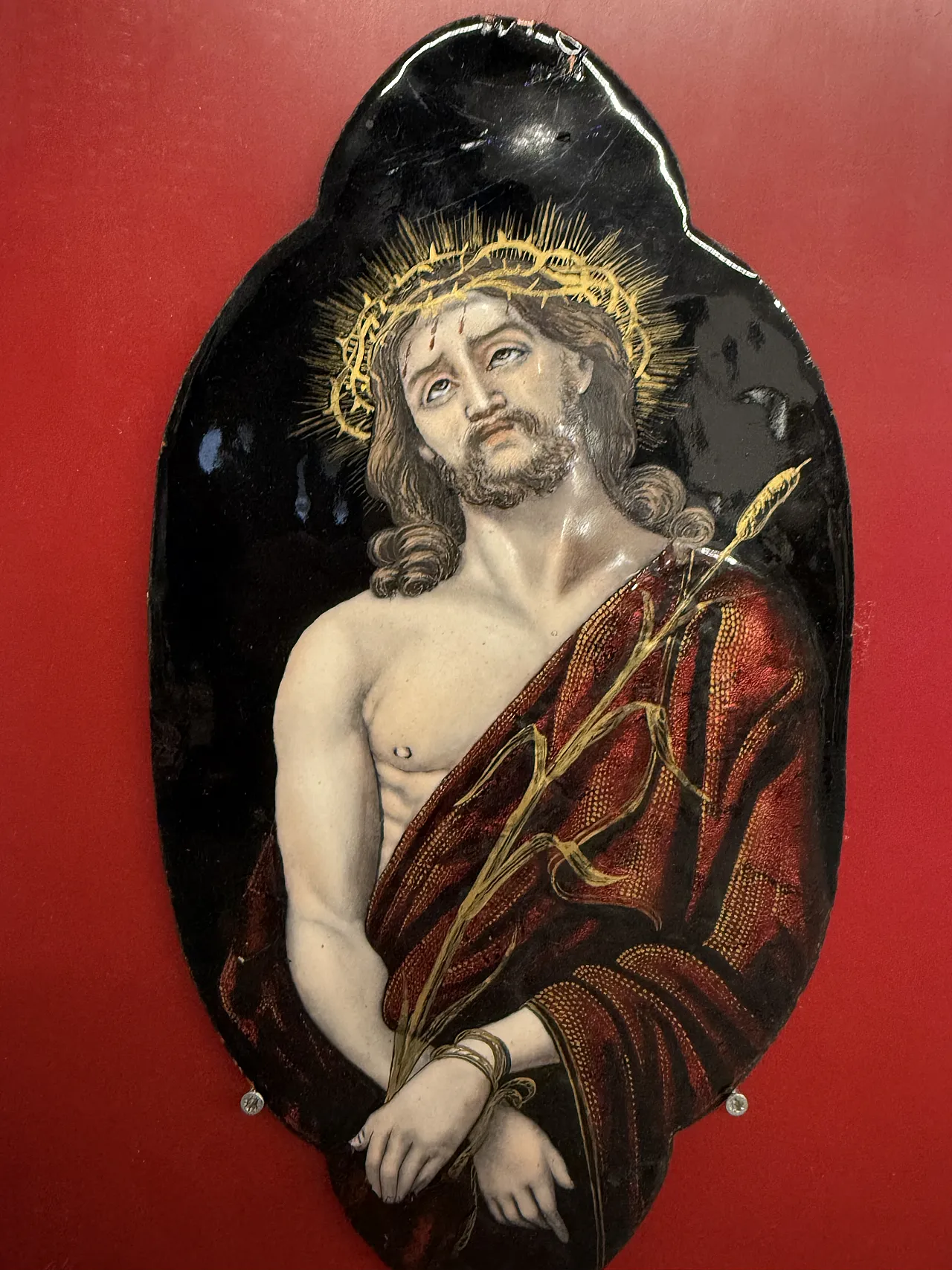 Placca dipinta smalto Limoges raffigurante Cristo, metà '800 8